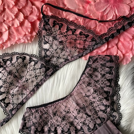 pink×black ribbon【T-0636】