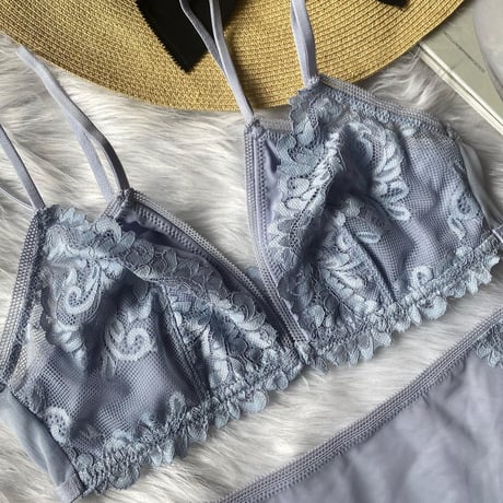 裏地付きfront hook bralette pearl blue set   【A-0031-BLU】