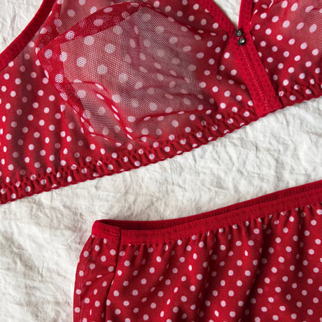 Fまで対応red×white polka dots lace bralette set【K-0013】