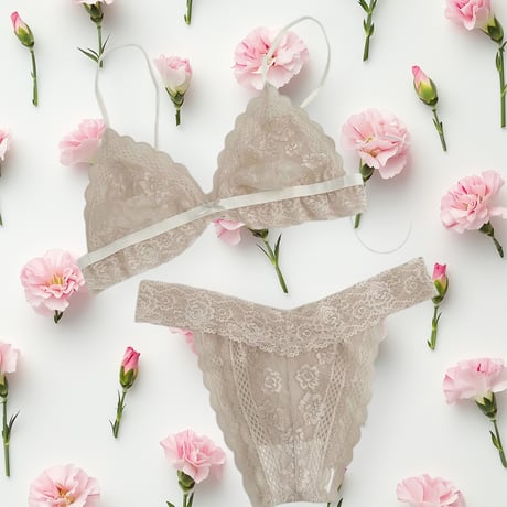 ribbon beige bralette・shorts【H-0039】