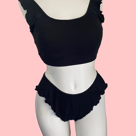 S・M・Lsize relax room bra×shorts set black【A-0874-BK】