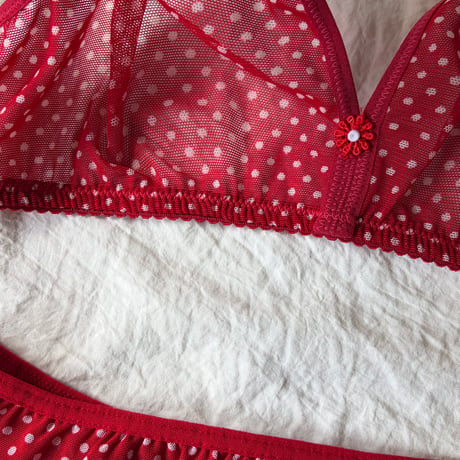 Fまで対応red×white polka dots lace bralette set【K-0013】