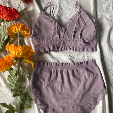 relaxed rib bralette set purple【A-0729-PUR】