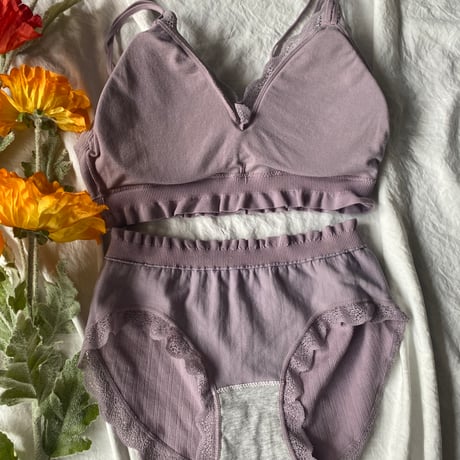 relaxed rib bralette set purple【A-0729-PUR】