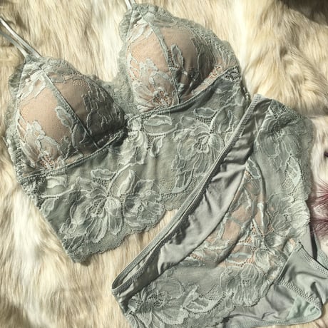 パッド付き long bralette set up green  【A-0005-GRN 】