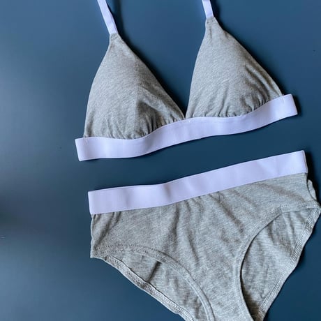 cotton light gray bralette set 【 H-0011】