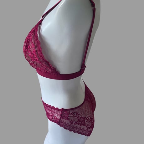 L・XLsize wine red lace bralette set