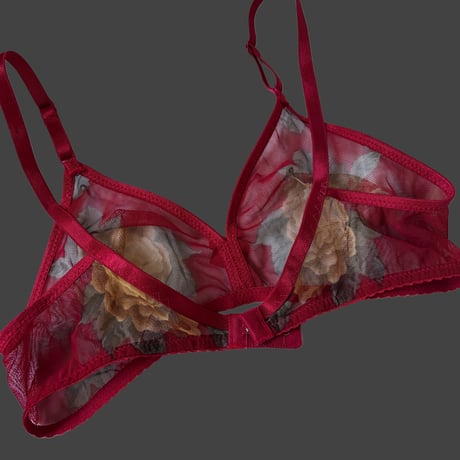 Fまで対応red×yellow rose lace bralette【K-0012】