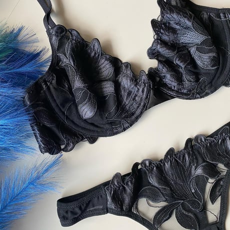 satin flower set black  ×  black  【A-0396-BK】