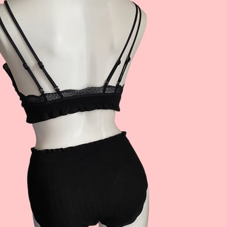relaxed rib bralette set black【A-0729-BK】