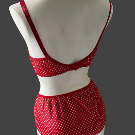 Fまで対応red×white polka dots lace bralette set【K-0013】