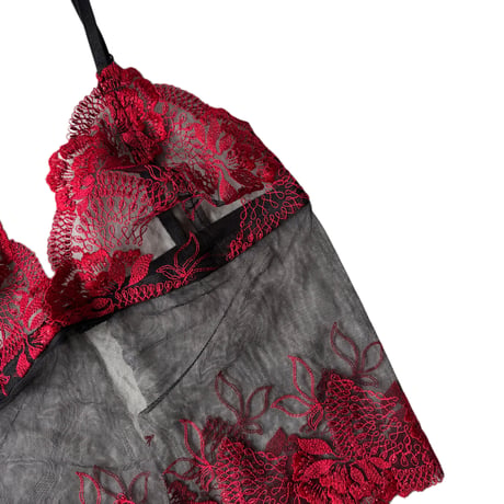 Long red×black bralette【T-0768】