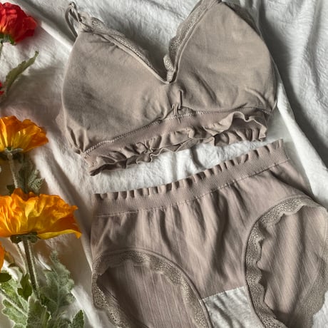 relaxed rib bralette set greige【A-0729-GRE】