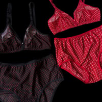 Fまで対応black×red polka dots lace bralette set【K-0014】