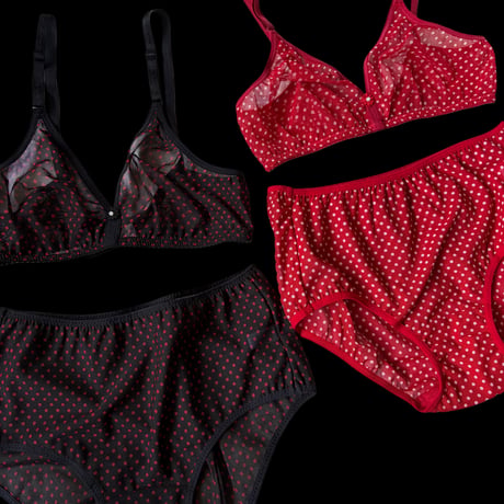 Fまで対応black×red polka dots lace bralette set【K-0014】