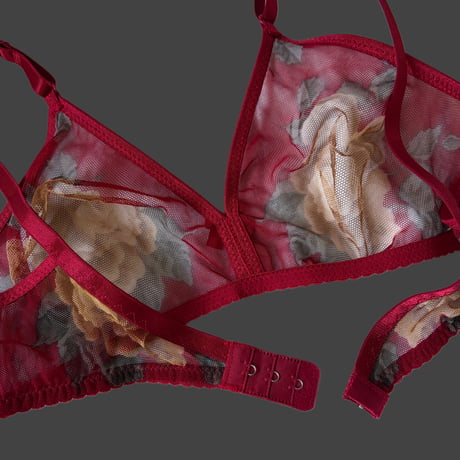 Fまで対応red×yellow rose lace bralette【K-0012】