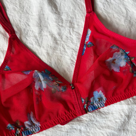 Fまで対応red×blue flowers lace bralette set【K-0017】