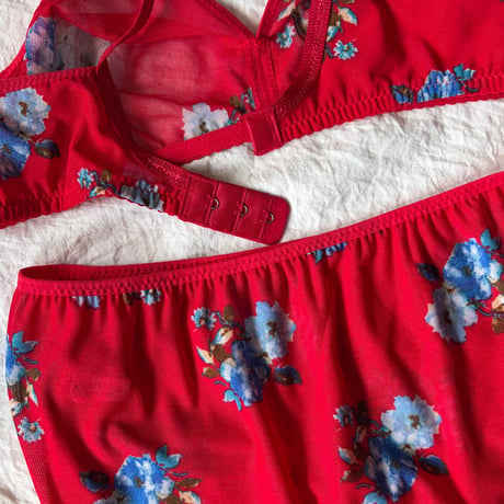 Fまで対応red×blue flowers lace bralette set【K-0017】