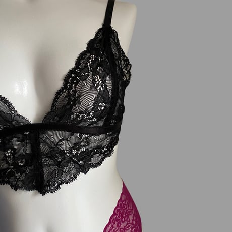 heart  black bralette ・ magenta Tshorts　【T-0424】