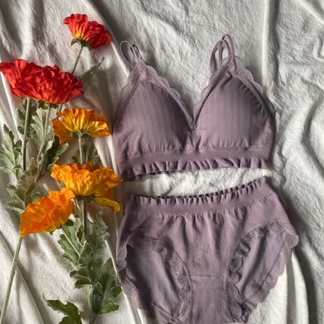 relaxed rib bralette set purple【A-0729-PUR】