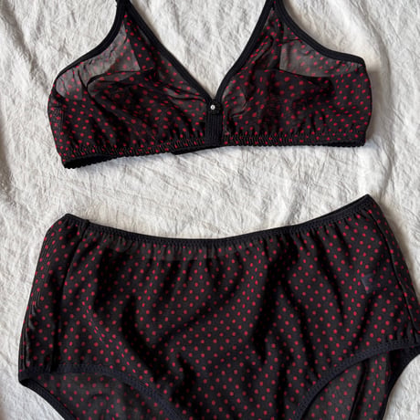 Fまで対応black×red polka dots lace bralette set【K-0014】
