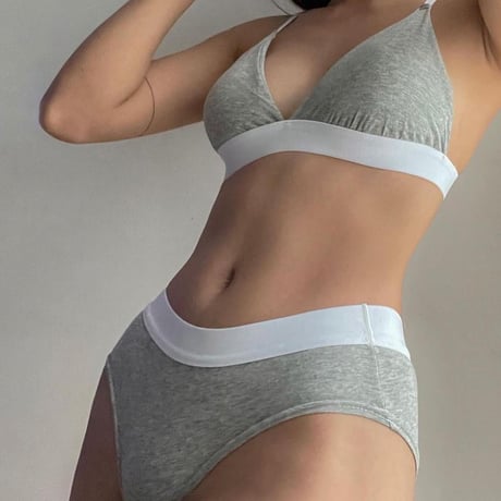 cotton light gray bralette set 【 H-0011】