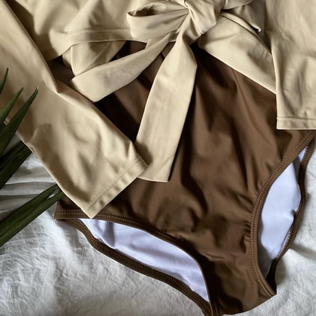 ボレロ付きswimwear beige× brown【 S-0014】