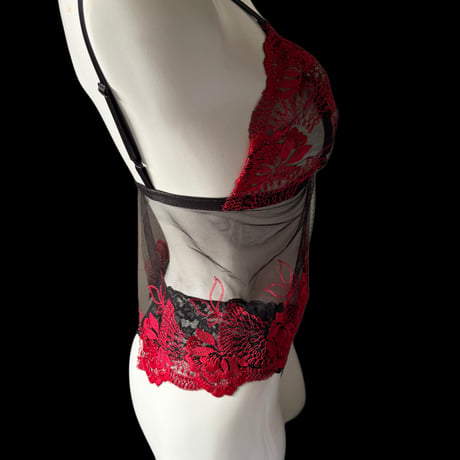 Long red×black bralette【T-0768】
