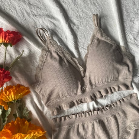 relaxed rib bralette set greige【A-0729-GRE】