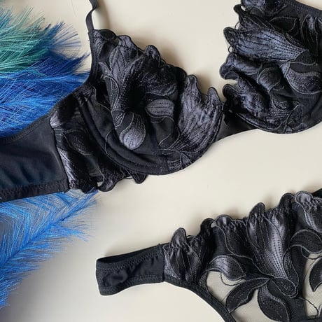 satin flower set black  ×  black  【A-0396-BK】