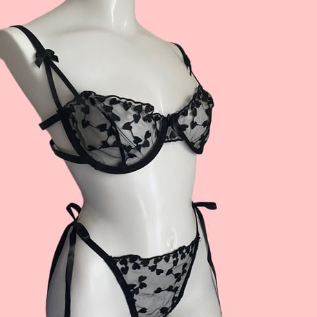 heart×ribbon black【A-0723】