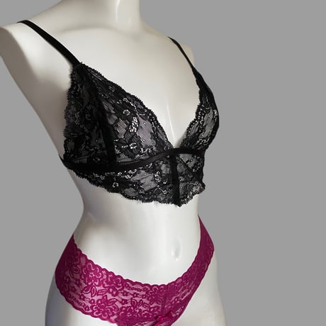 heart  black bralette ・ magenta Tshorts　【T-0424】