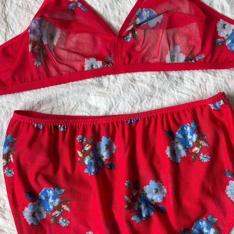 Fまで対応red×blue flowers lace bralette set【K-0017】
