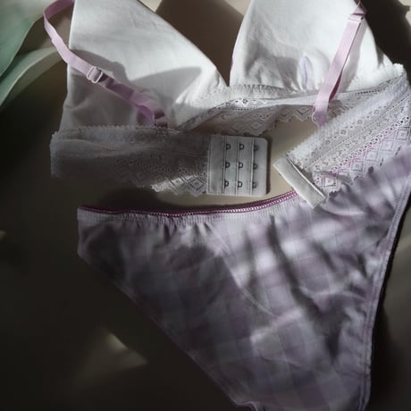cotton check bralette set  【H-0005】