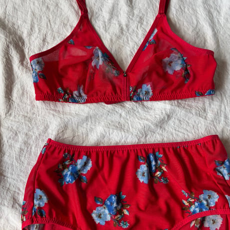 Fまで対応red×blue flowers lace bralette set【K-0017】