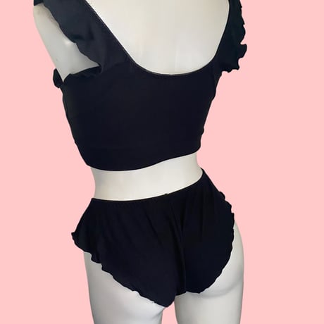 S・M・Lsize relax room bra×shorts set black【A-0874-BK】