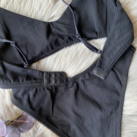 cotton black bralette set healthy【 H-0022】