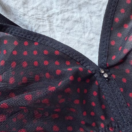 Fまで対応black×red polka dots lace bralette set【K-0014】