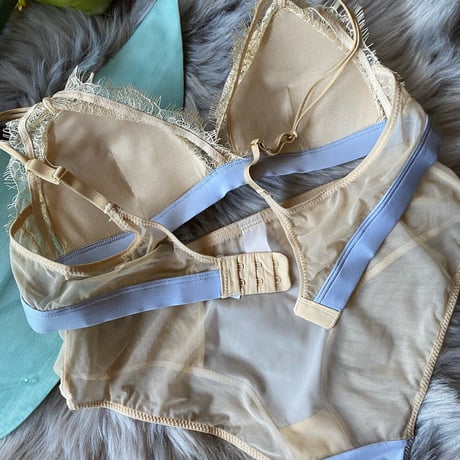 パッド付き light blue×yellow beige bralette set【 A-0562-BLU×BGE】