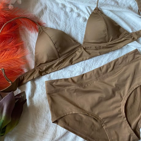 XLsize mocha beige bralette set　【N-0003】