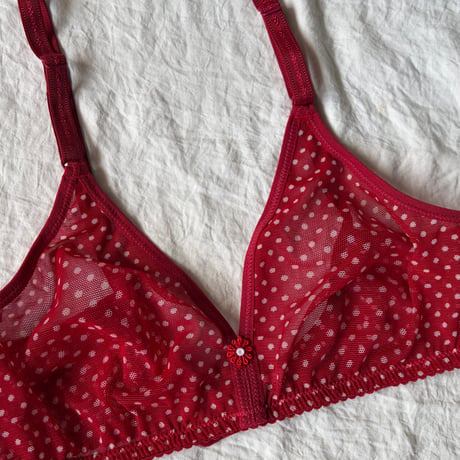 Fまで対応red×white polka dots lace bralette set【K-0013】