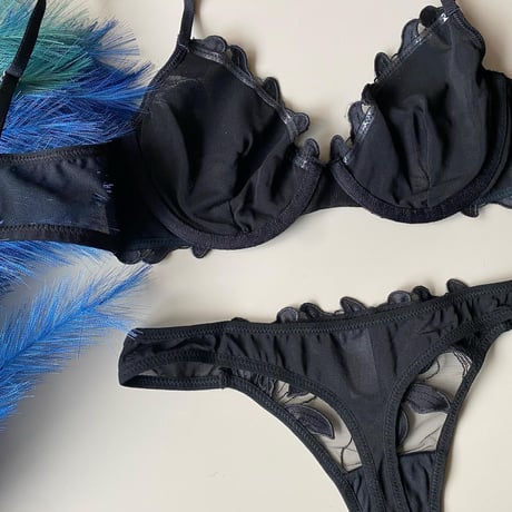 satin flower set black  ×  black  【A-0396-BK】