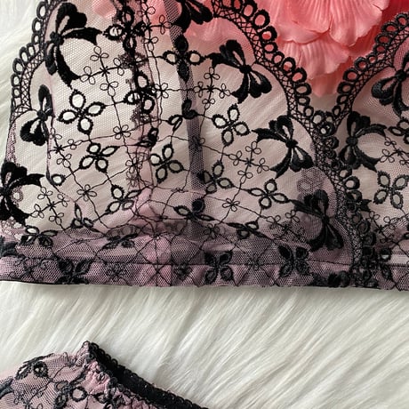 pink×black ribbon【T-0636】