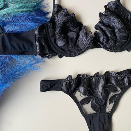 satin flower set black  ×  black  【A-0396-BK】