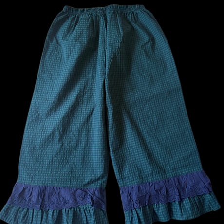 Checkered pattern×frill pants