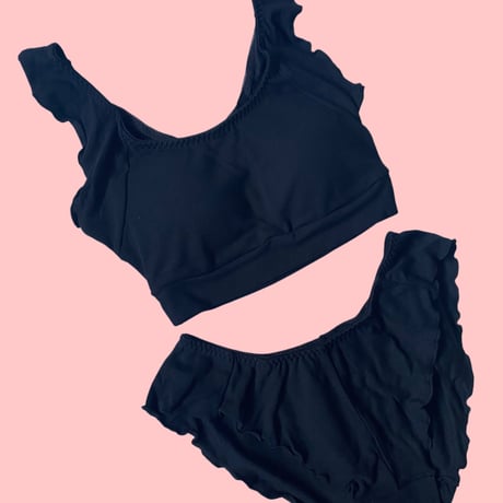 S・M・Lsize relax room bra×shorts set black【A-0874-BK】