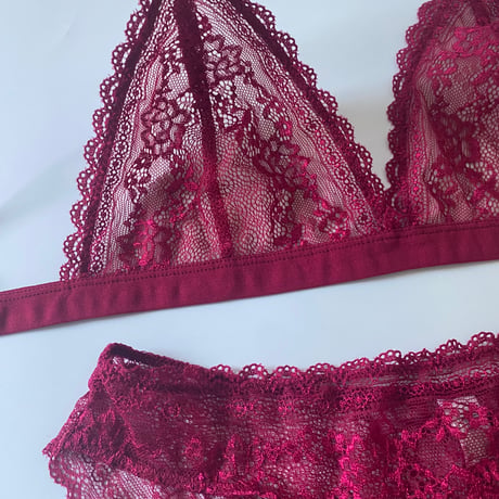 L・XLsize wine red lace bralette set