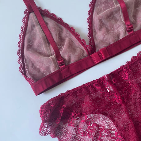 L・XLsize wine red lace bralette set