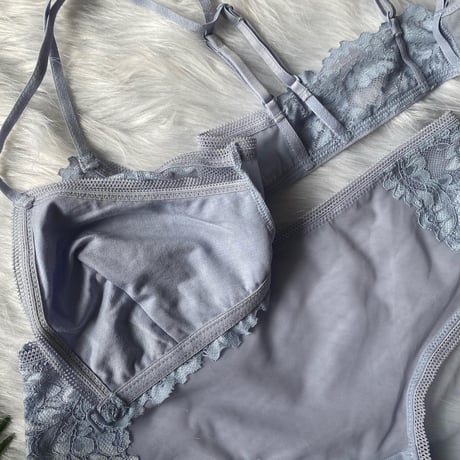 裏地付きfront hook bralette pearl blue set   【A-0031-BLU】