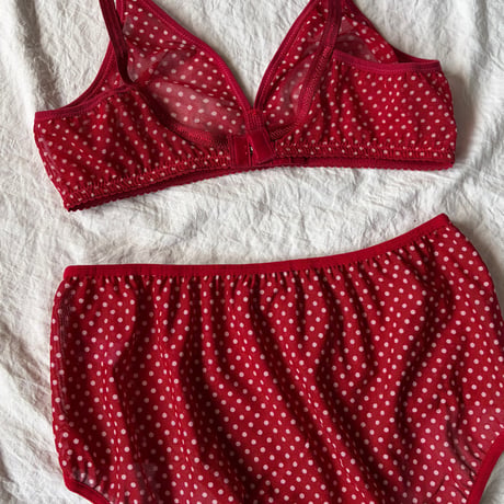 Fまで対応red×white polka dots lace bralette set【K-0013】